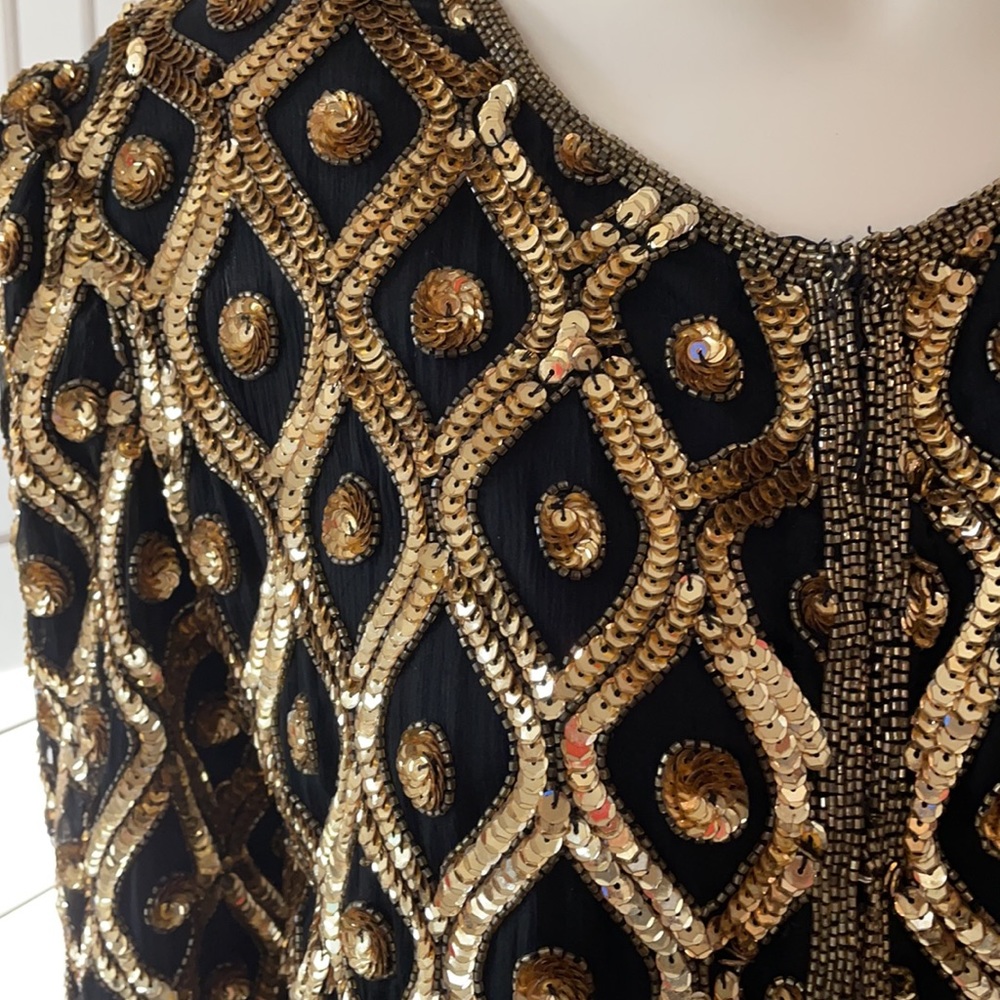 Sparkle in Vintage Black w/Gold Sequins Silk Jacket Sz L - Picture 5 of 7